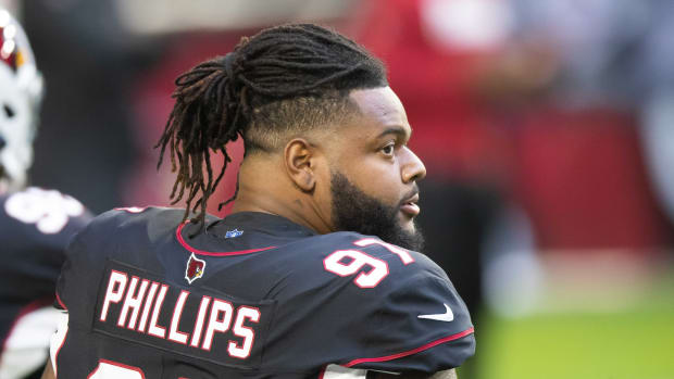 Arizona Cardinals defensive end Jordan Phillips (97) prior to the game against the Seattle Seahawks at State Farm Stadium.